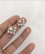 Simple White Pearl Zircon Stud Earrings