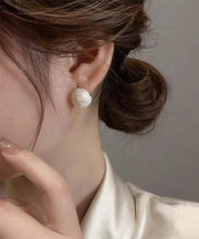 Simple White Sterling Silver Alloy Glazed Stud Earrings