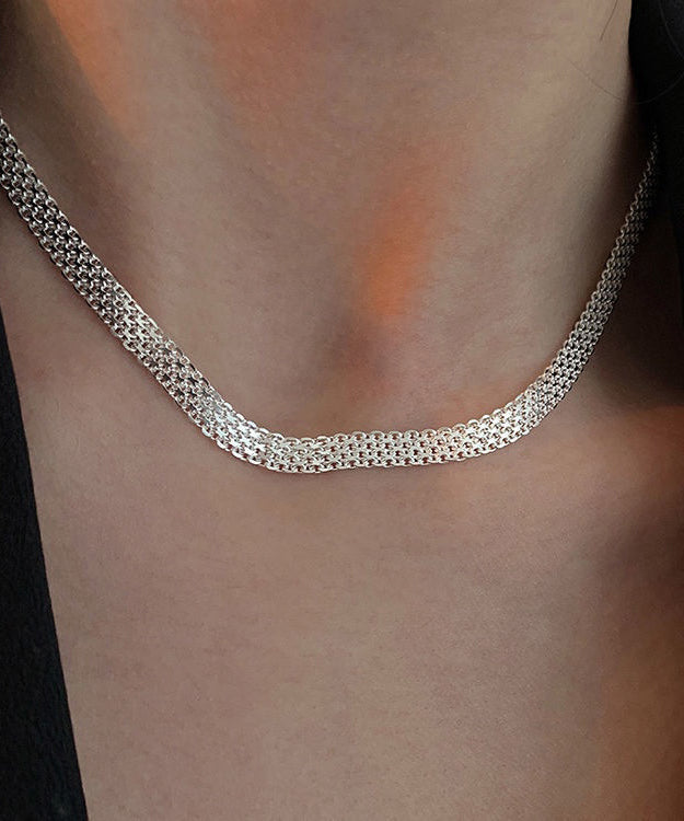 Simple White Sterling Silver Hand Woven Collar Necklace