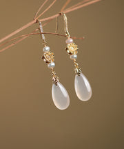 Simple White Sterling Silver Overgild Pearl Drop Earrings