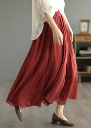 Simple Wine Red Wrinkled Elastic Waist Cotton Skirt Fall