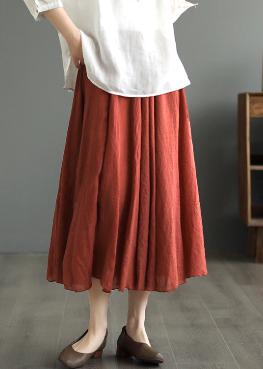 Simple Wine Red Wrinkled Elastic Waist Cotton Skirt Fall