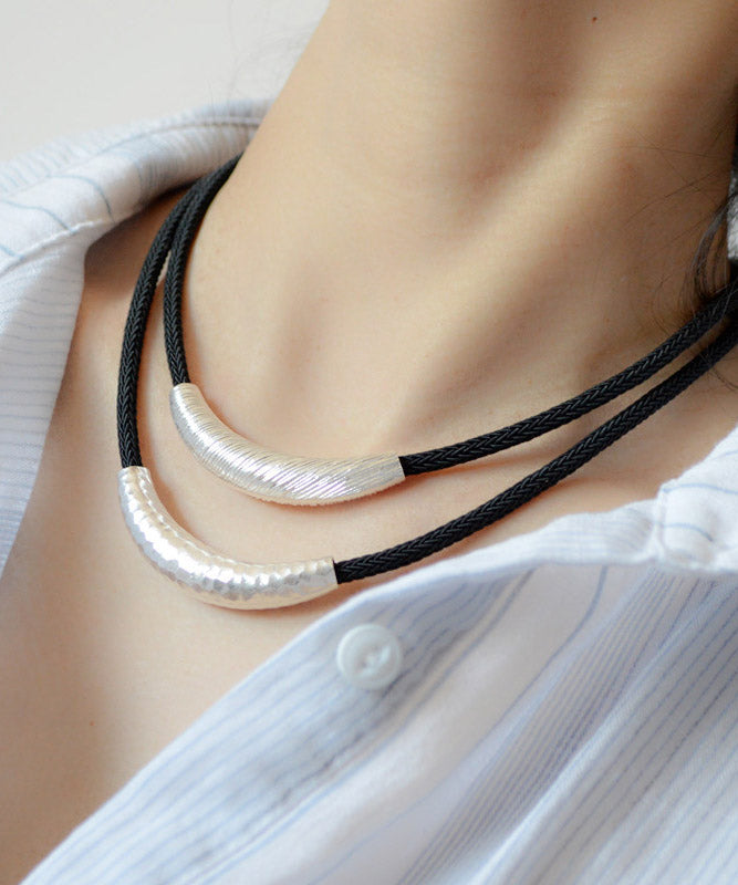 Simple Women Black Sterling Silver Choker