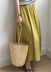 Simple Yellow Elastic Waist Exra Large Hem Cotton Skirt Fall