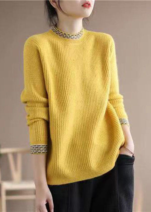 Simple Yellow High Neck Solid Thick Knit Sweater Tops Winter