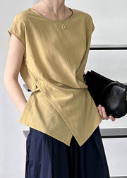 Simple Yellow Wrinkled T Shirts Short Sleeve