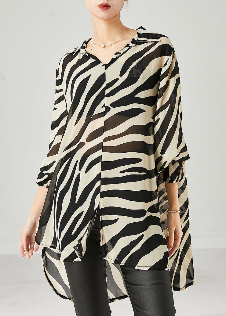 Simple Zebra Pattern Oversized Striped Chiffon Top Spring