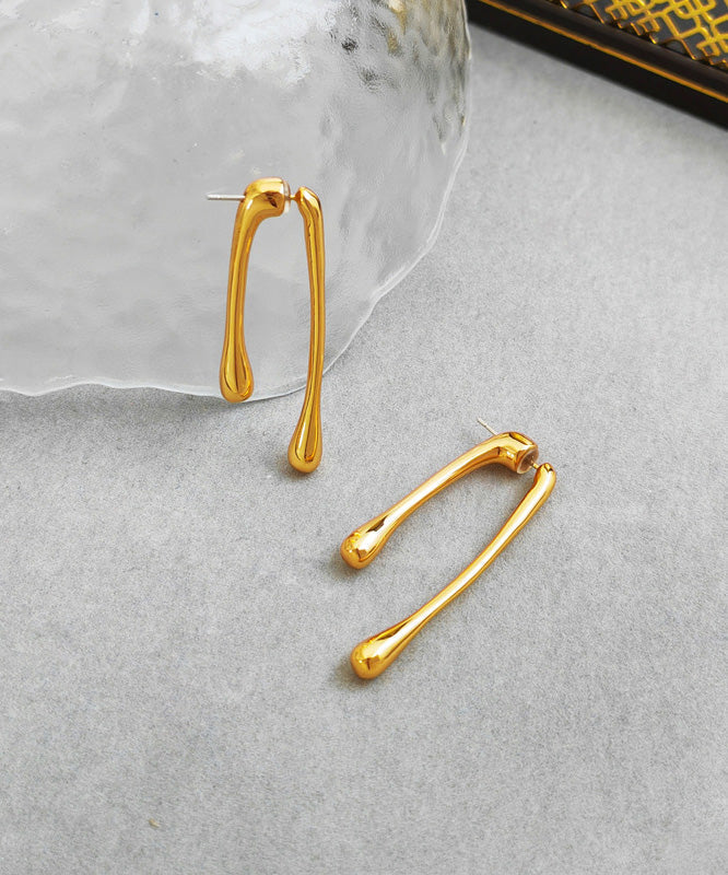 Skinny Gold Copper Overgild Long Stud Earrings