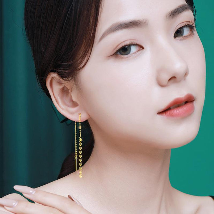 Skinny Gold Overgild Hollow Out Tassel Drop Earrings