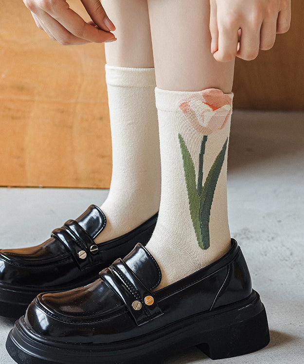 Skinny Green Print Mid Calf Socks