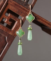 Skinny Green Sterling Silver Jade Cloisonne Coloured Glaze Drop Earrings