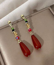 Skinny Red Sterling Silver Alloy Resin Water Drop Drop Earrings