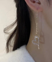 Skinny Silk Alloy Zircon Love Tassel Drop Earrings