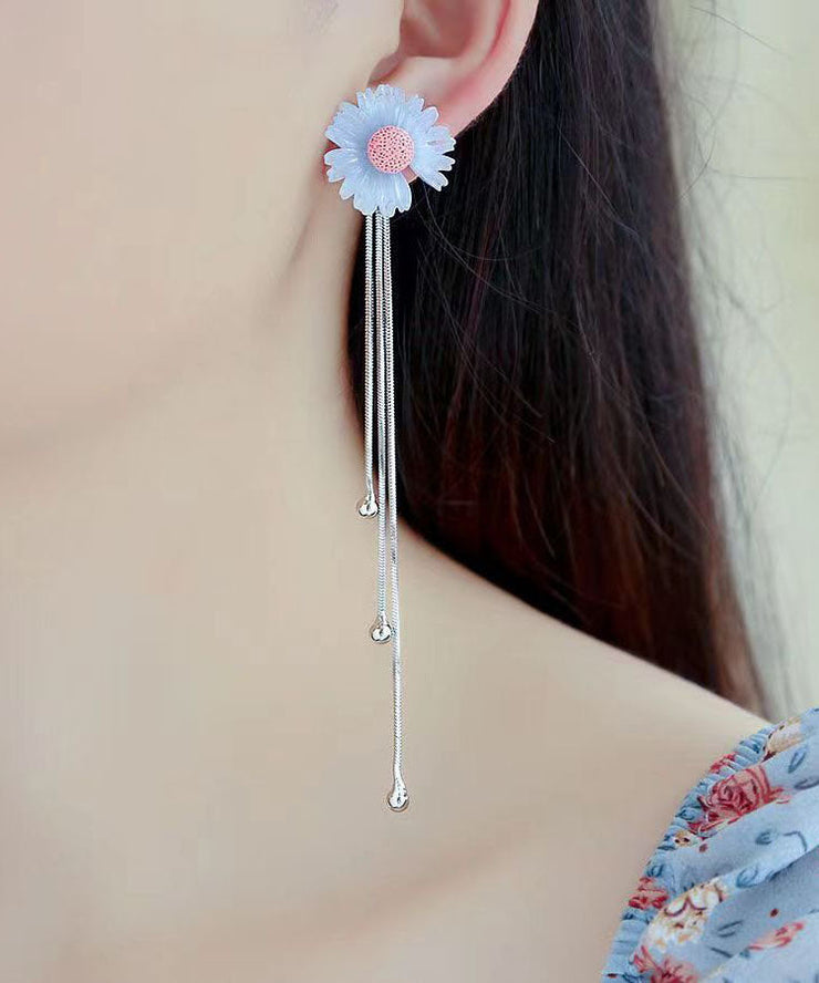 Skinny White Overgild Little Daisy Drop Earrings