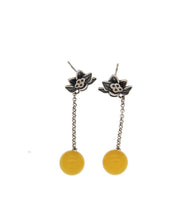 Skinny Yellow Sterling Silver Chalcedony Lotus Drop Earrings