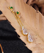 Skinny Yellow Sterling Silver Overgild Zircon Jade Gourd Drop Earrings