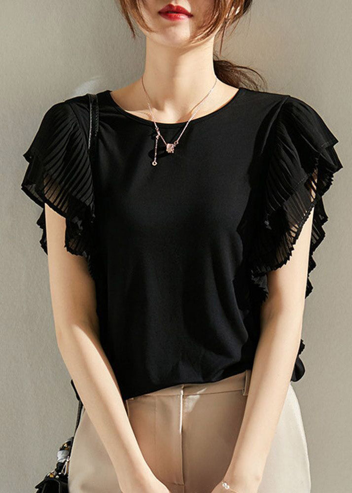 Slim Fit Black O-Neck Patchwork T Shirt Short Sleeve