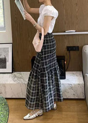 Slim Fit Black Plaid Wrinkled High Waist Chiffon Skirt Summer