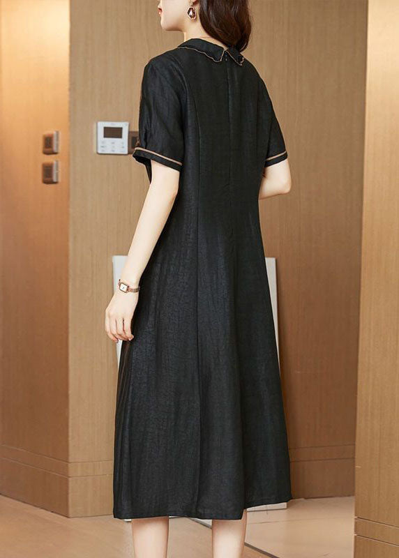 Slim Fit Black Zip Up Patchwork Silk Cinch Dresses Summer