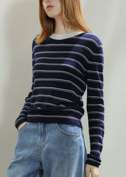 Slim Fit Coffee Striped Patchwork Cozy Knit Tops Fall