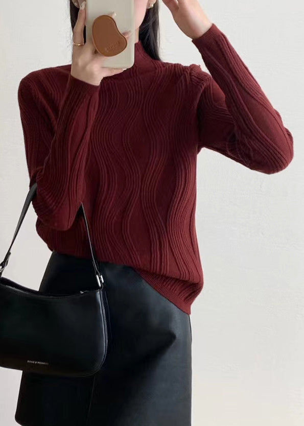 Slim Fit Coffee Turtleneck Solid Knit Sweaters Fall