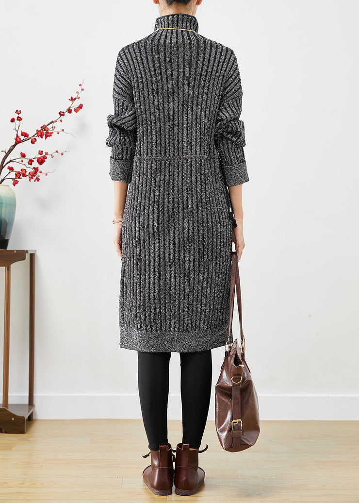 Slim Fit Grey Turtle Neck Print Knit Sweater Dress Fall