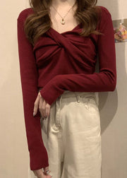 Slim Fit Mulberry V Neck Knit Top Bottoming Shirt