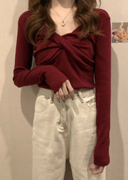 Slim Fit Mulberry V Neck Knit Top Bottoming Shirt