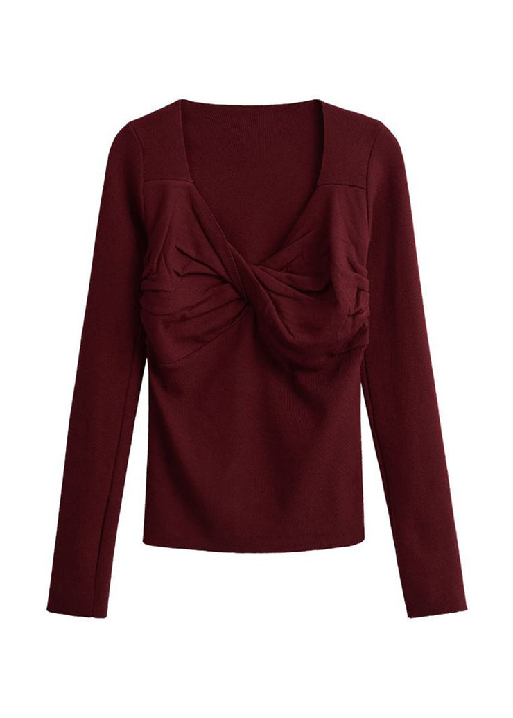 Slim Fit Mulberry V Neck Knit Top Bottoming Shirt