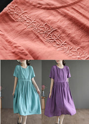 Slim Fit Orange Embroideried Cotton Dresses Summer