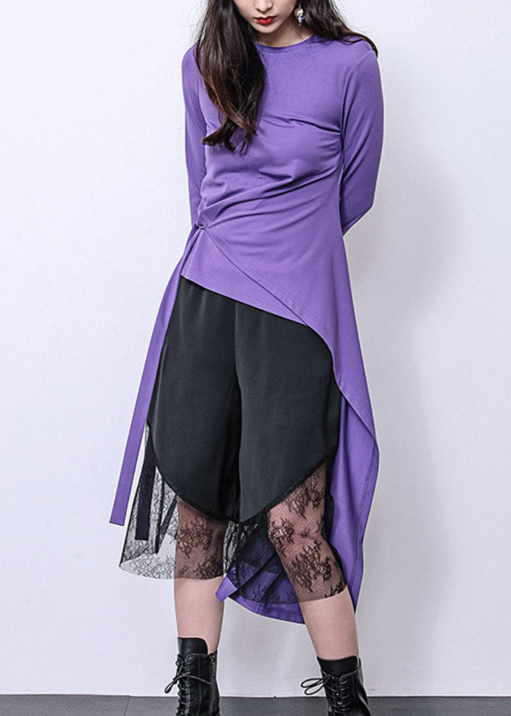 Slim Fit Purple Asymmetrical Design Maxi T Shirt Fall