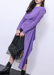 Slim Fit Purple Asymmetrical Design Maxi T Shirt Fall