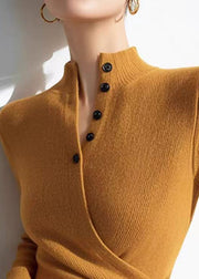 Slim Fit Yellow V Neck Wrinkled Cotton Knit Sweaters Winter