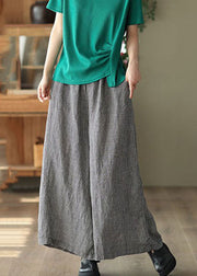 Small Plaid Pockets Patchwork Casual Linen Wide Leg Pants Summer