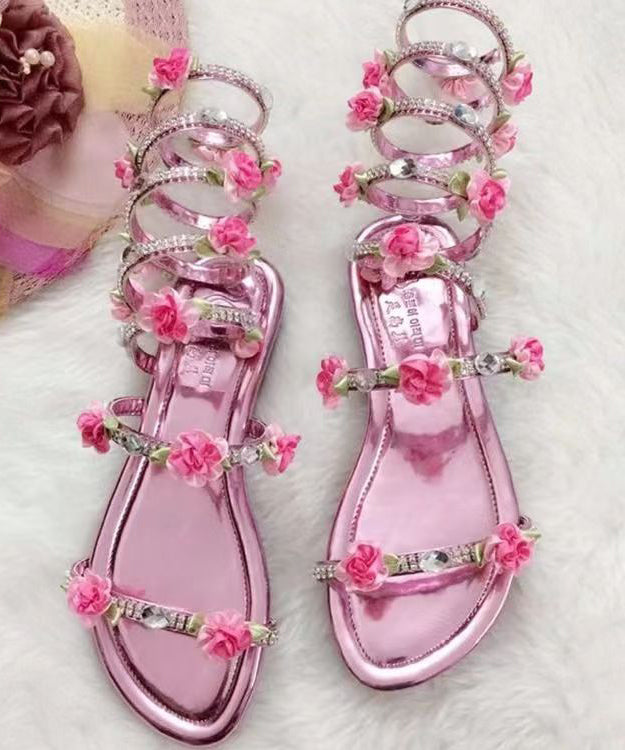 Snake Shaped Entangled Flower Rhinestone Roman Flat Sexy Sandals