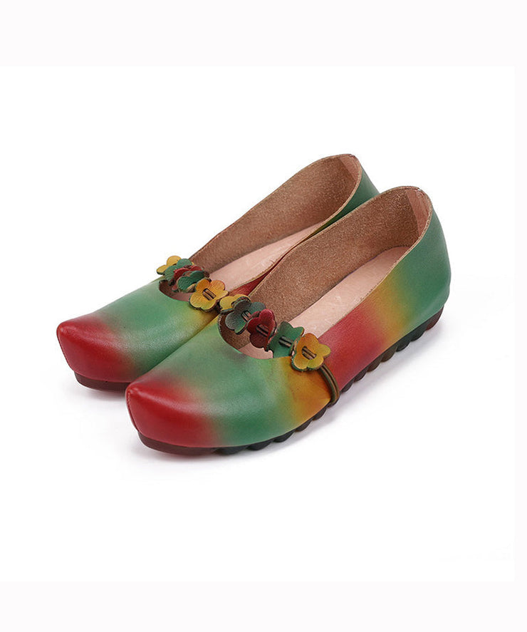 Soft Cowhide Leather Flats Splicing Women Handmade Retro