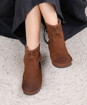 Soft Grey Zippered Boots Cowhide Leather Elegant Cross Strap Boots