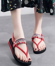 Soft Red Lace Up Platform Peep Toe Thong Flip Sandals