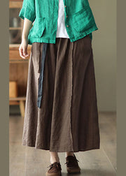 Solid Chocolate Linen A Line Skirt Side Open Pockets Summer