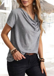 Solid Color Casual Fashion Grey Short Sleeve Women