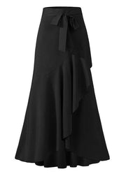 Solid Color High Waist Ruffle High Low Hem Swing Maxi Skirts For Women - bagstylebliss