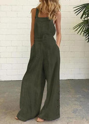 Black Wide Leg Side Button Jumpsuit Linen