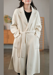 Solid White Fine Woolen Coats Peter Pan Collar Winter