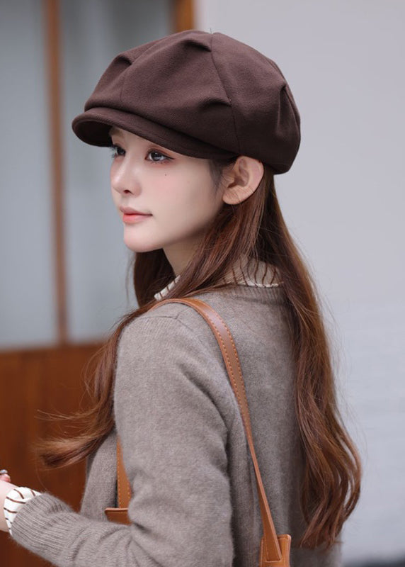 Spring Autumn Fashion Versatile Khaki Wrinkled Breton Hat