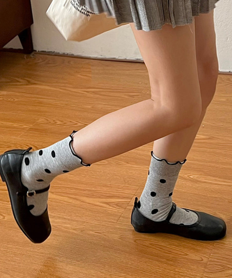 Spring Cute Dot Ruffles Cotton Breathable Mid length Socks