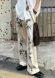 Streetwear Beige Pockets Tie Dye Denim Men Pants Fall