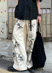 Streetwear Beige Pockets Tie Dye Denim Men Pants Fall