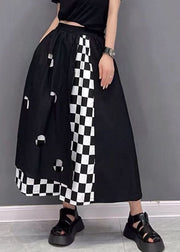 Streetwear Black Asymmetrical Pockets Patchwork Plaid Straight Pants Summer