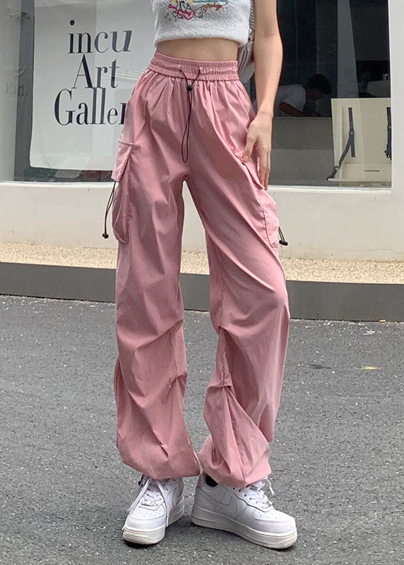 Streetwear Pink Drawstring Pockets Beam Pants Summer