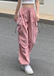 Streetwear Pink Drawstring Pockets Beam Pants Summer